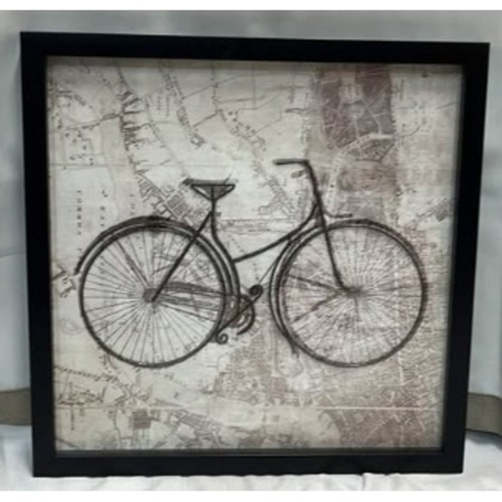 Vintage 20x20 Metal Art Beige Brown Black Frame Print‎ Name: City Bicycle